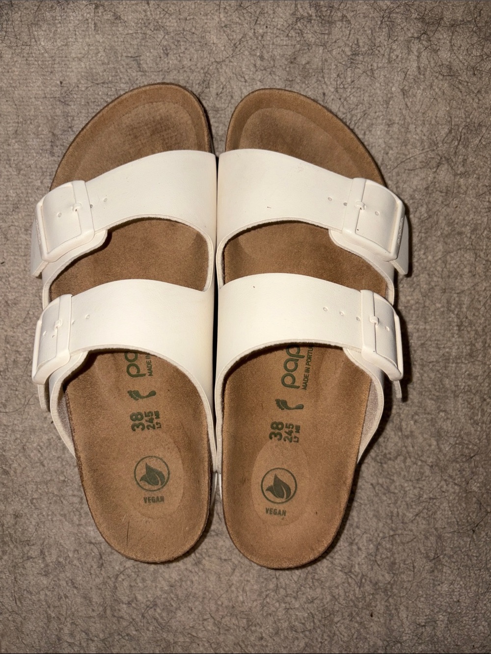 White Vegan Double Buckle Slide Sandals